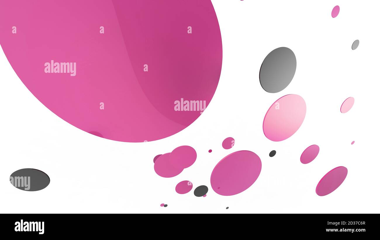 Rosa Metall und undurchsichtige Kreise und Zylinder auf farbigem Hintergrund. Abstrakter Hintergrund für grafische Gestaltung mit transparentem Glas. 3d-Rendering illustrati Stockfoto