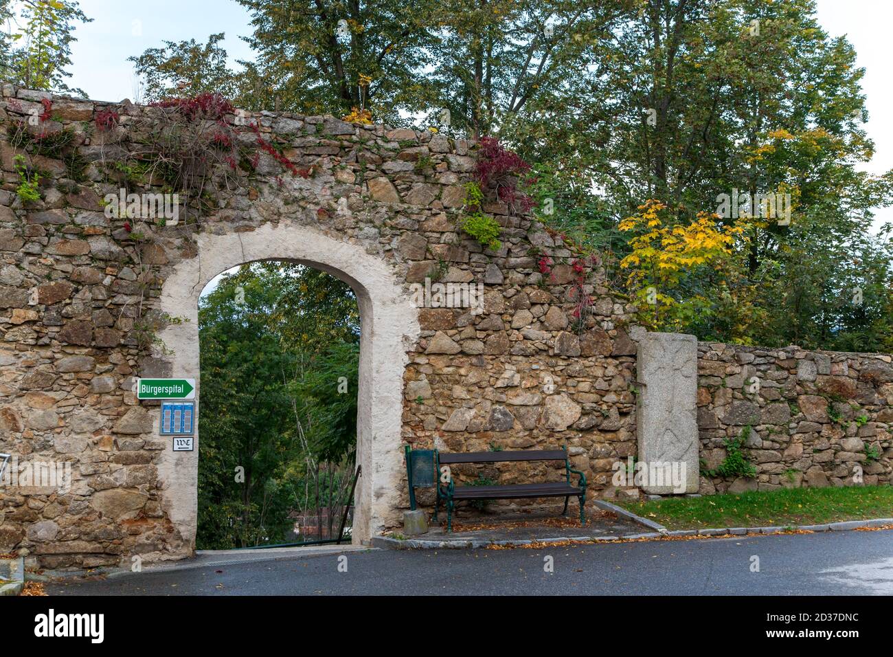 Historische Stadtmauer, Weitra, Waldviertel, Österreich Stockfoto