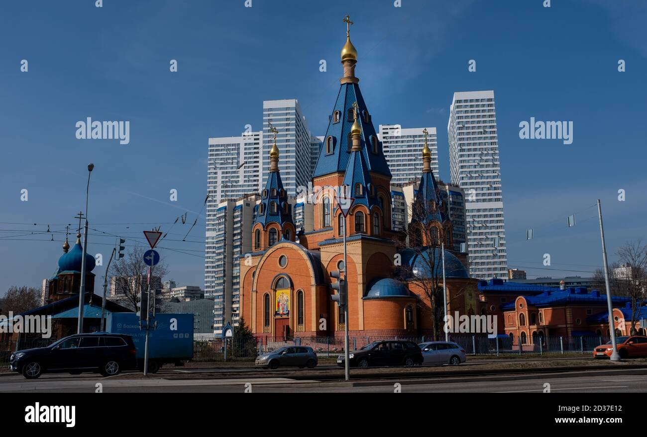 28. März 2020, Moskau, Russland Tempel der amtierenden Ikone der Gottesmutter in Tschertanowo Stockfoto