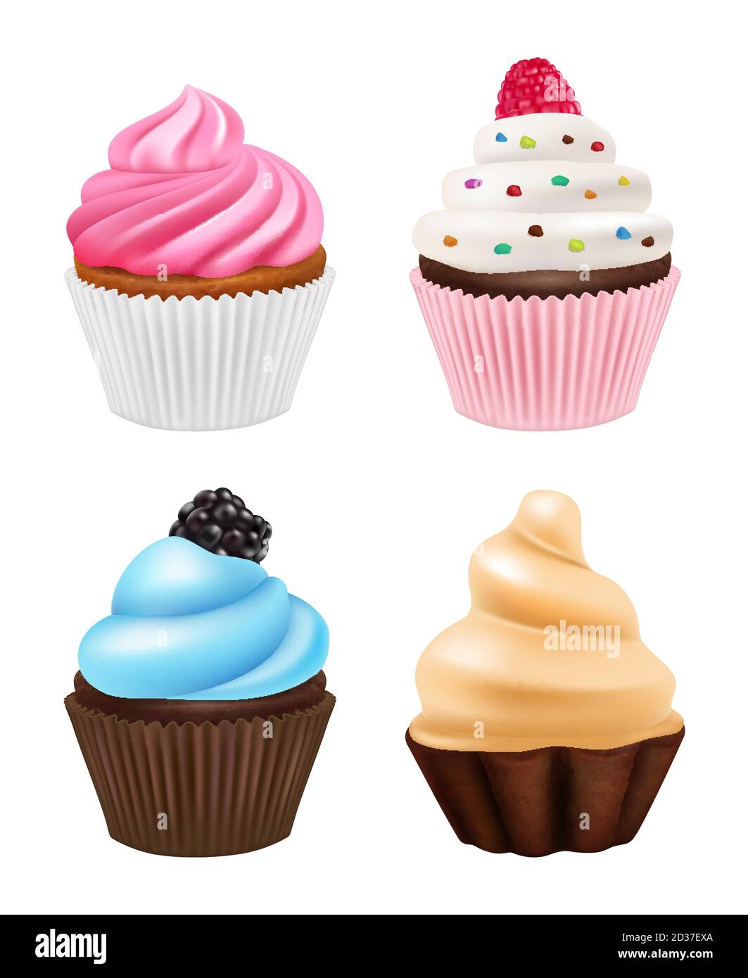 Cupcakes realistisch. Süßigkeiten Desserts Muffins Kuchen mit Schokolade und Sahne Vektor-Bilder von Cupcakes Stock Vektor