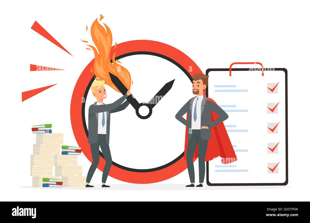 Intelligentes Zeitmanagement im Vergleich zum Chaos-Vektor-Konzept. Deadline Illustration mit Comic-Charakter Männer Stock Vektor