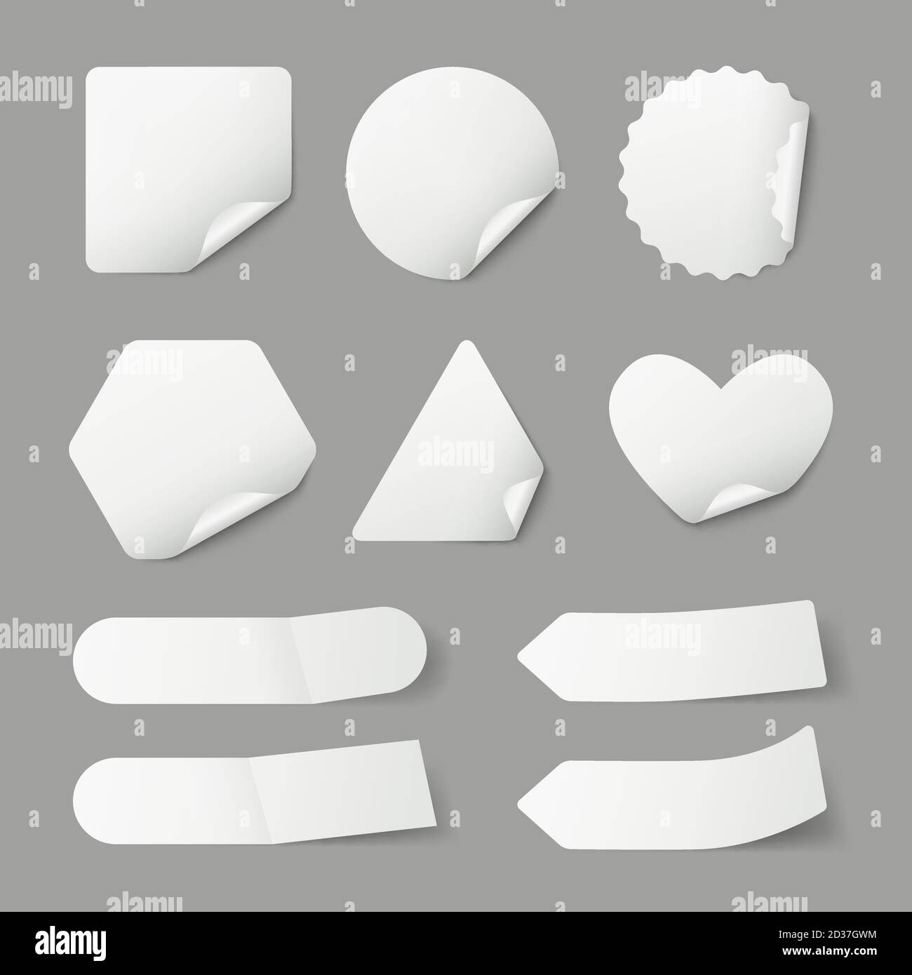 Aufkleber. Papier leere Etiketten mit realistischen Schatten und gewellten Ecken Vektorvorlage Stock Vektor