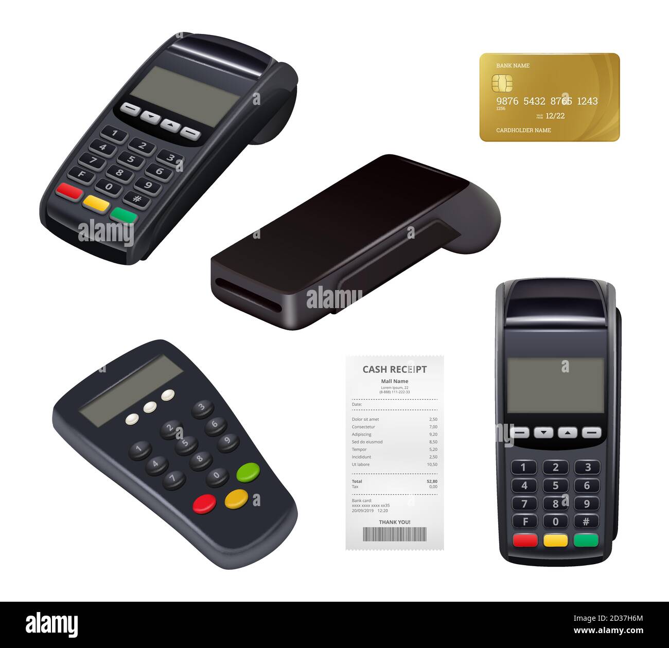 Zahlungsterminal. Nahaufnahme Geldeingang Kreditkarte Maschine für Fernzahlungen mobile nfc-Finanzierung Einzelhandel Banking-Tools Vektor Stock Vektor