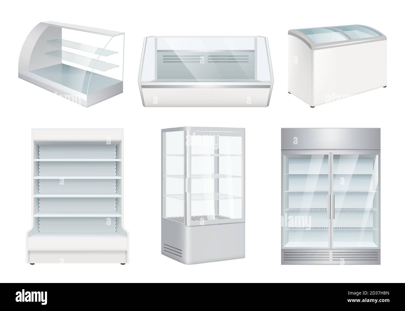 Kühlschrank leer. Supermarkt Einzelhandel Ausrüstung Vektor realistische Kühlschränke für den Laden Stock Vektor