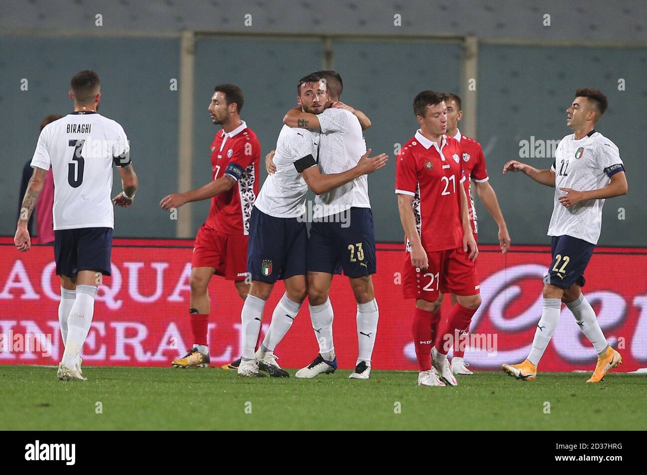 Florenz, Italien. Oktober 2020. Florence 07/10/2020: CRISTANTE, Spinazzola (italien) FEIERT DAS TOR während des Freundschaftsspiels zwischen Italien und Moldawien im Artemio Franchi Stadion in Florenz. Kredit: Unabhängige Fotoagentur/Alamy Live Nachrichten Stockfoto