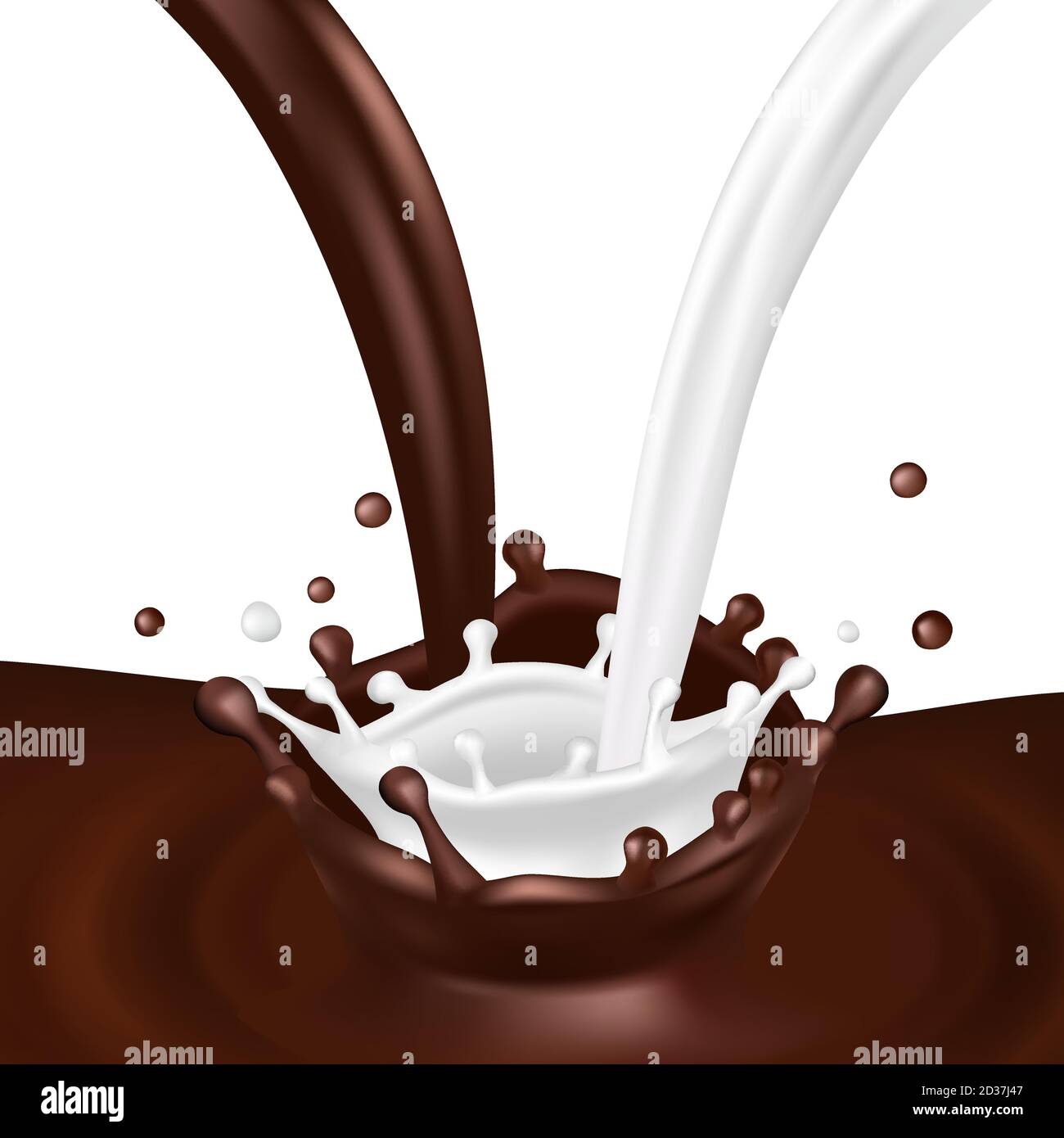 Realistische Vektorspritzer. Milch und Schokolade fließt isoliert auf weißem Hintergrund Stock Vektor