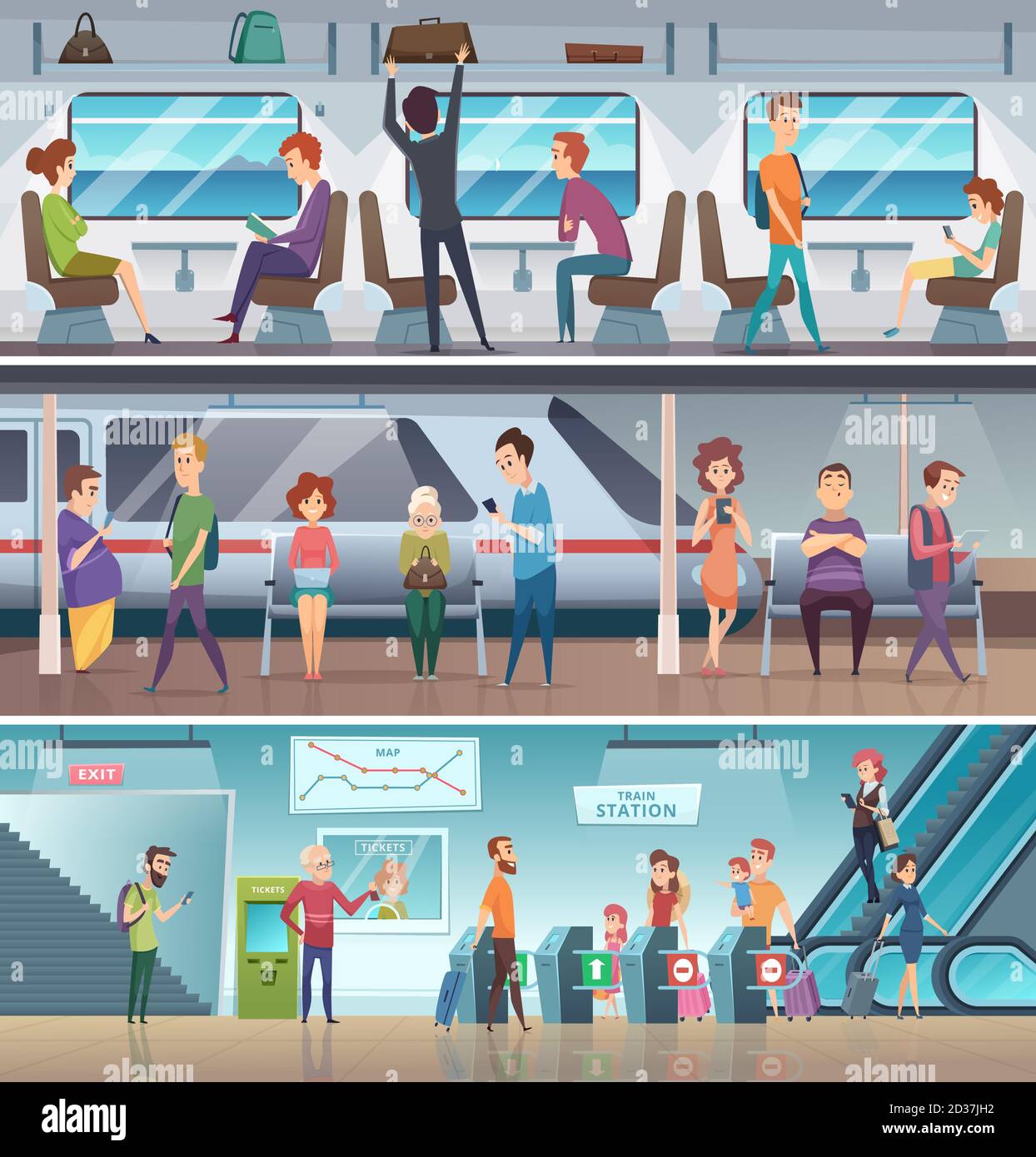 U-Bahn-Eingang. Urban Metro Ausgang elektronische Schritte Plattform Station Stadt schnellen Transport Vektor Cartoon Hintergrund Stock Vektor