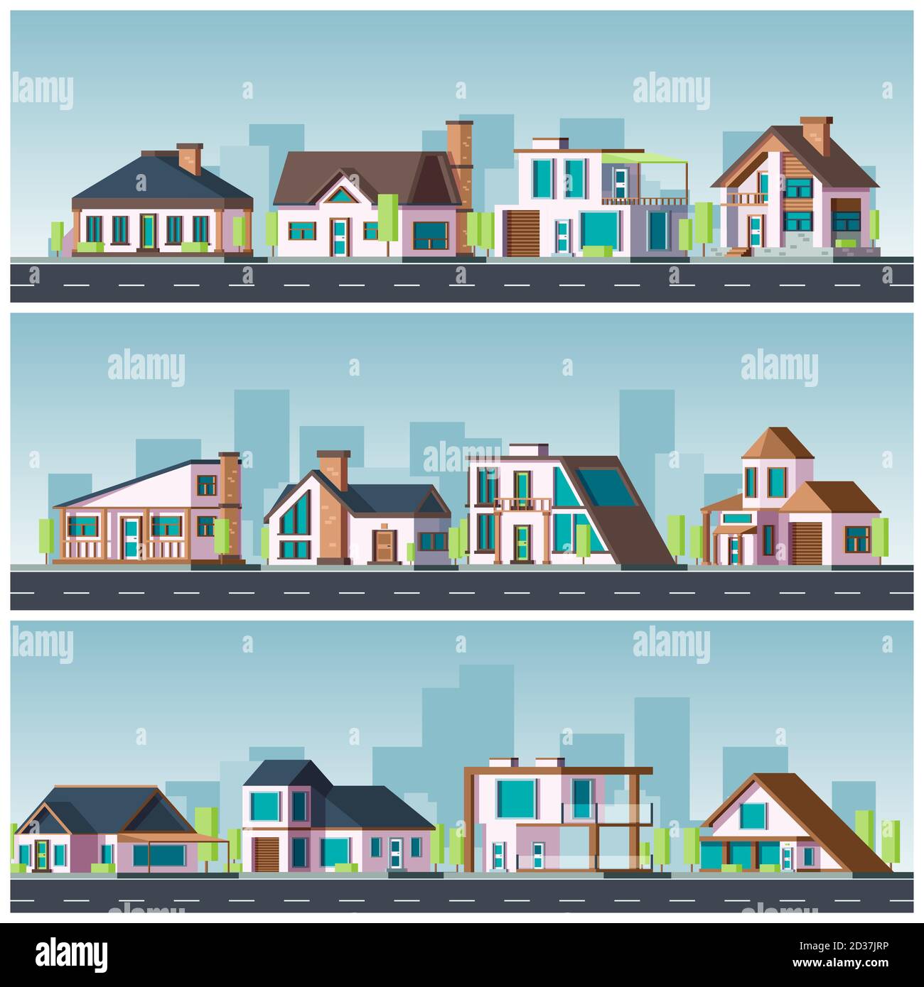 Villa Landschaft. Wohnhaus Wohnhäuser Stadtteile Vektor städtische Illustration Stock Vektor