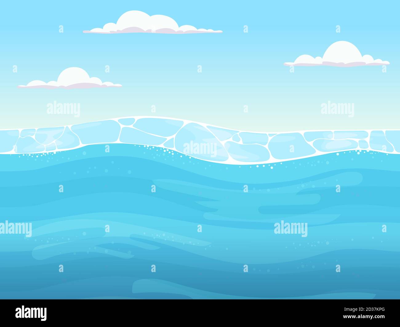 Wasser-Spiel nahtlos. Flüssige blaue Oberfläche Hintergrund für 2d-Spiel Designer Ozean Fluss oder Meer mit Wellen Vektor Stock Vektor