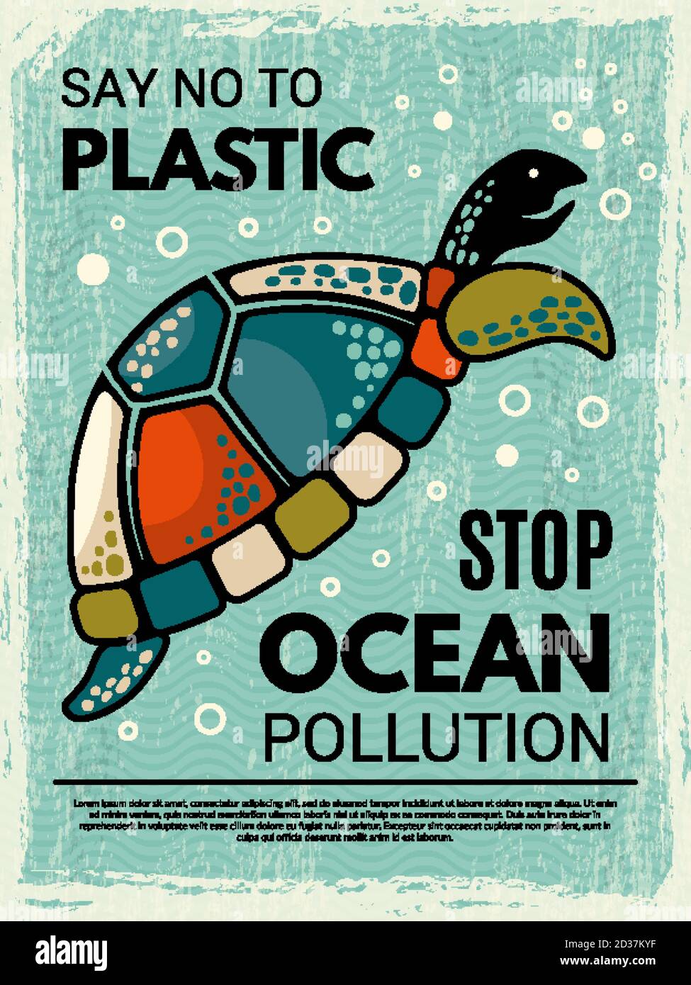 Schildkrötenposter. Dekorative kreative Design Plakette mit Bild von stilisierten Schildkröte Ozean oder Meerestier Vektor Stock Vektor