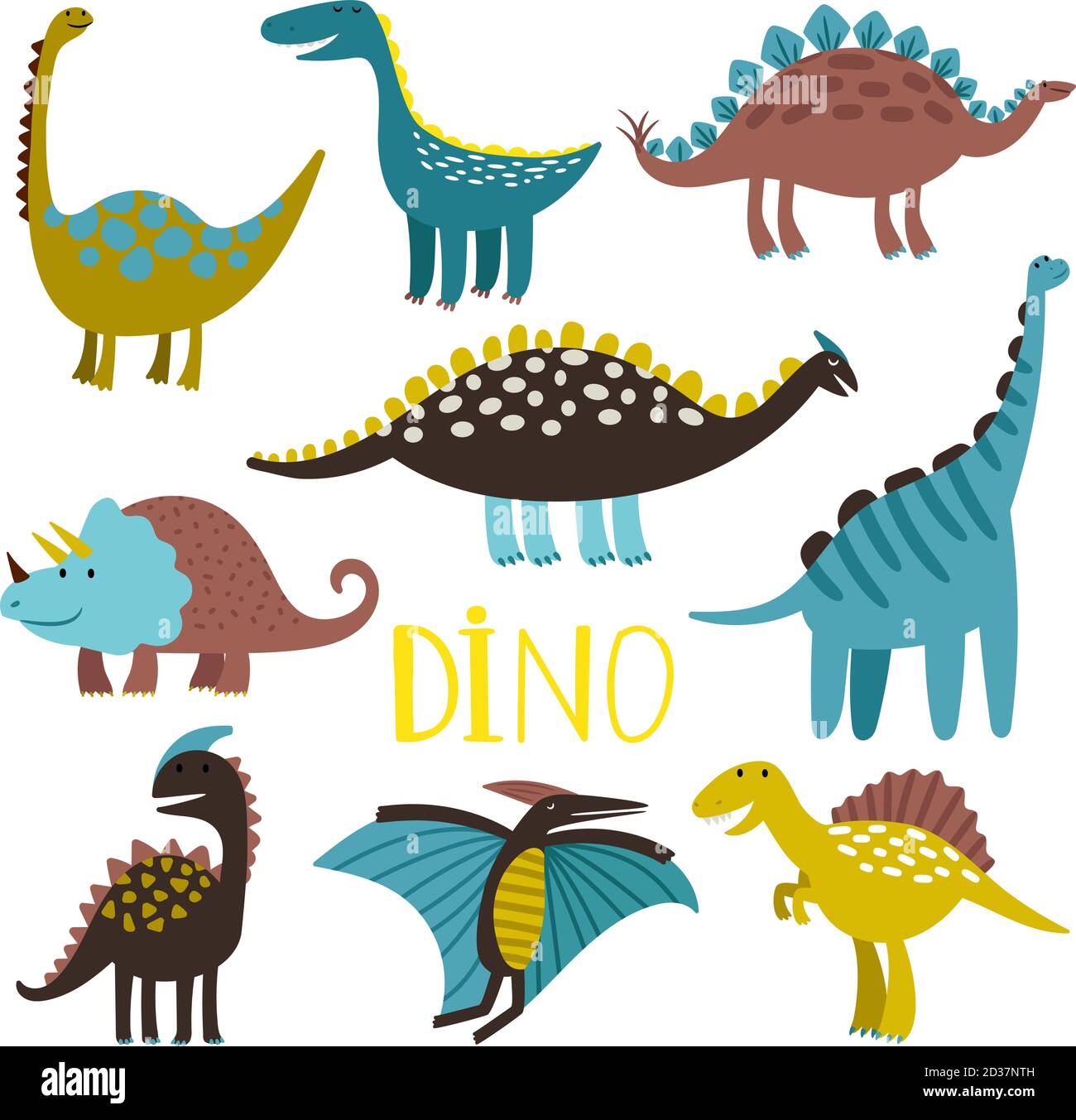 Dinosaurier. Vector Dinosaurier-Set, Brontosaurus und pteranodon, fleischfressende Velociraptor und allosaurus, fleischfressende Reptilien isoliert Stock Vektor