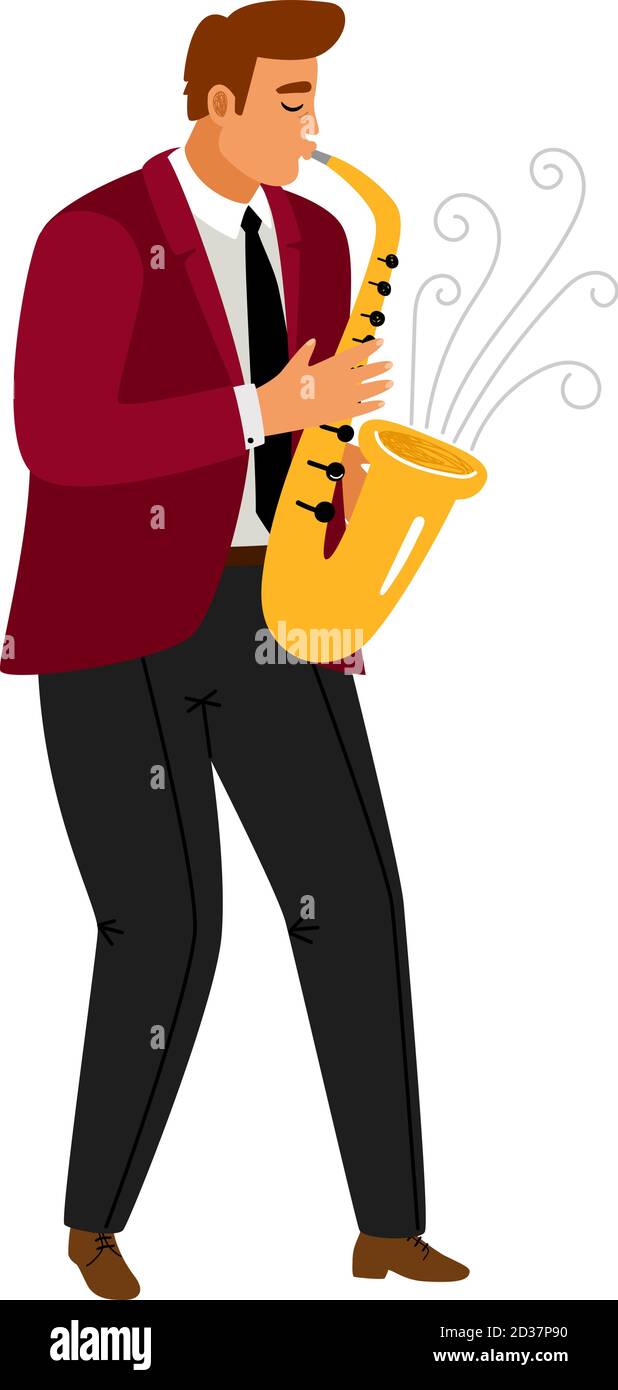 Jazz Musik Saxophonist Spieler Symbol auf weißem Hintergrund, Vektor-Illustration Stock Vektor