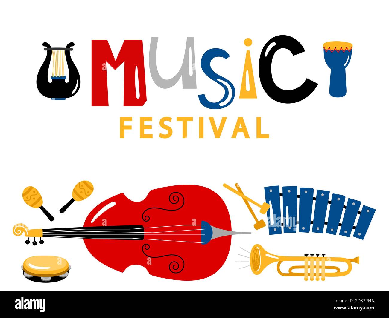 Musikfestival Banner-Vorlage mit Vektor-Musikinstrumenten Stock Vektor