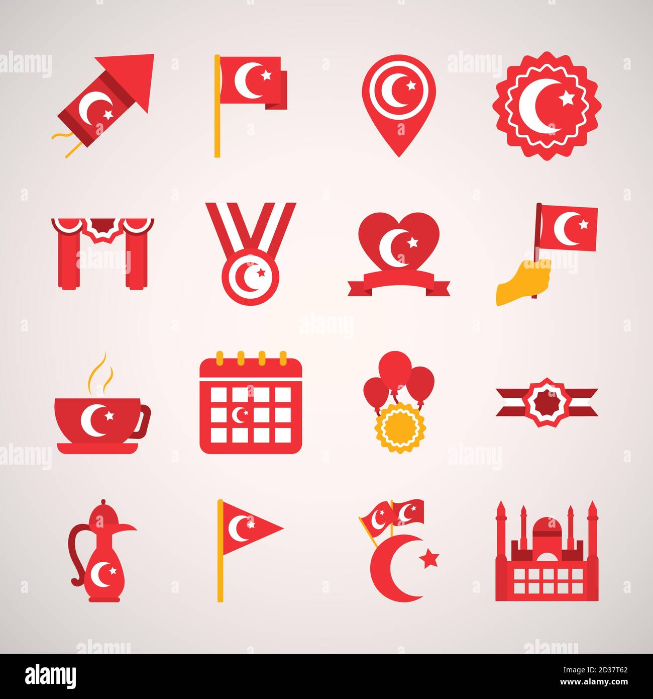 Dekorative Wimpel und türkei republik Tag Symbol auf weißem Hintergrund gesetzt, flachen Stil, Vektor-Illustration Stock Vektor