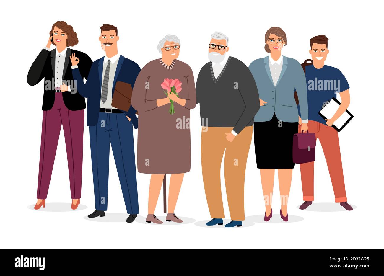 Ältere Paar von Familie Vektor-Illustration umgeben. Ältere Großvater und Großmutter Paar und Enkel Stock Vektor