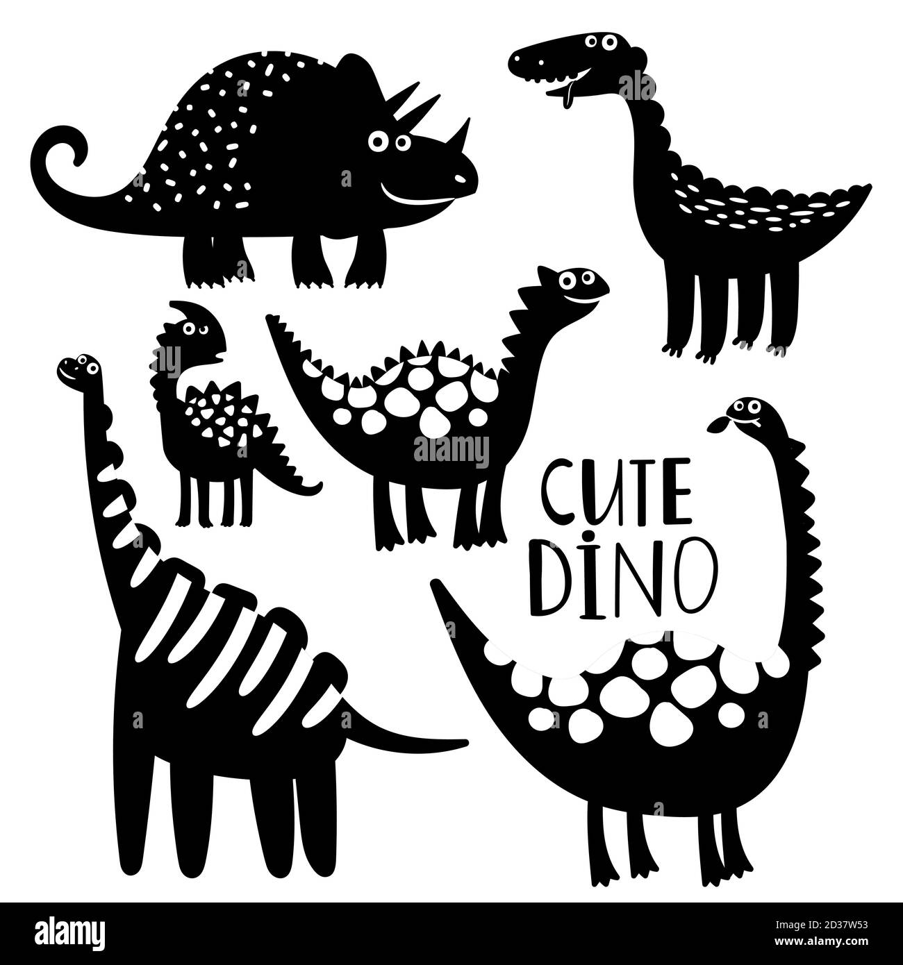 Schwarz-weiß Dinosaurier Vektor des Satzes. Silhouette prähistorische Tiere, jurassic Reptile Monster Illustration Stock Vektor