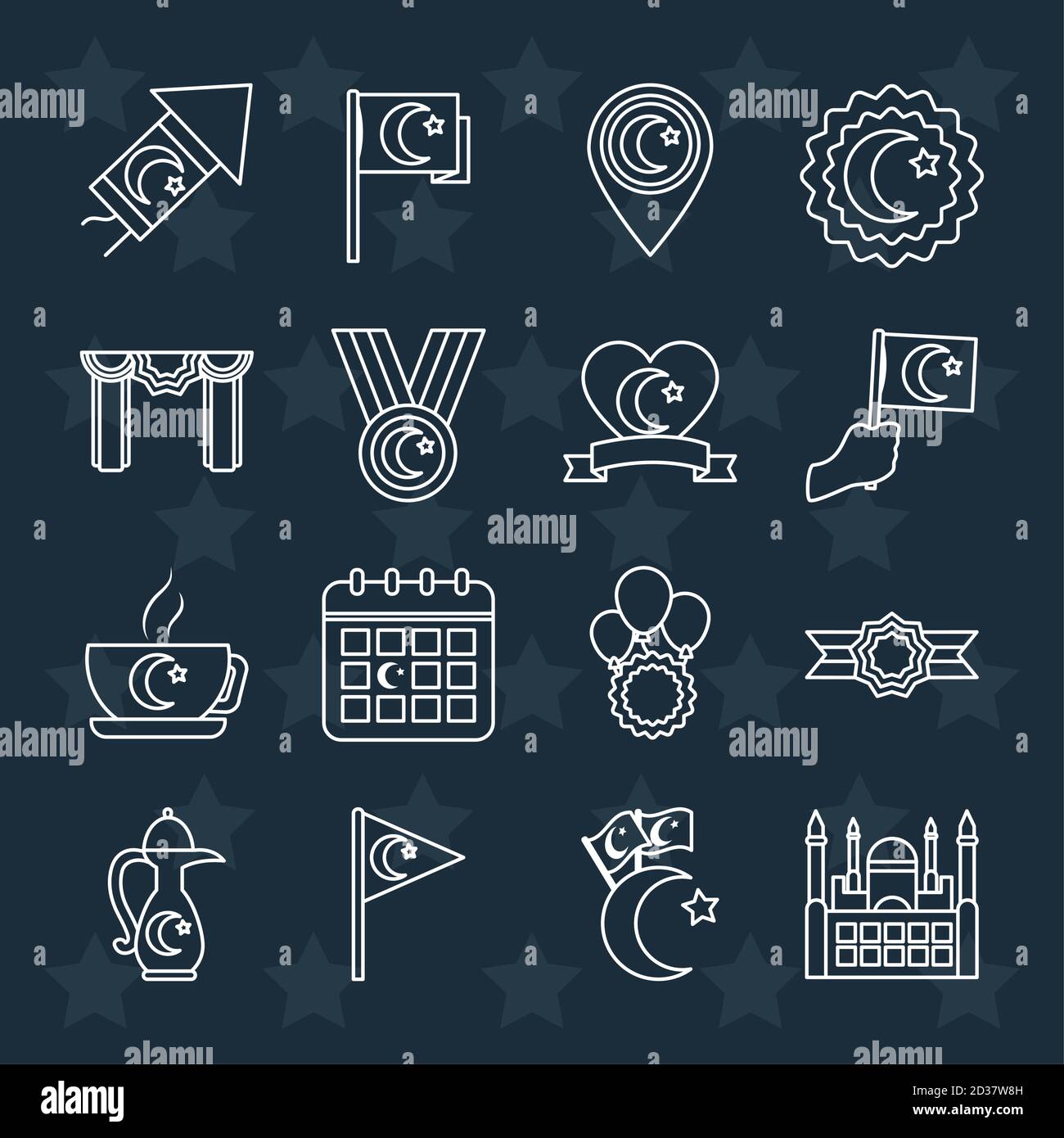 Dekorative Wimpel und türkei republik Tag Symbol auf schwarzem Hintergrund, Linienstil, Vektor-Illustration gesetzt Stock Vektor