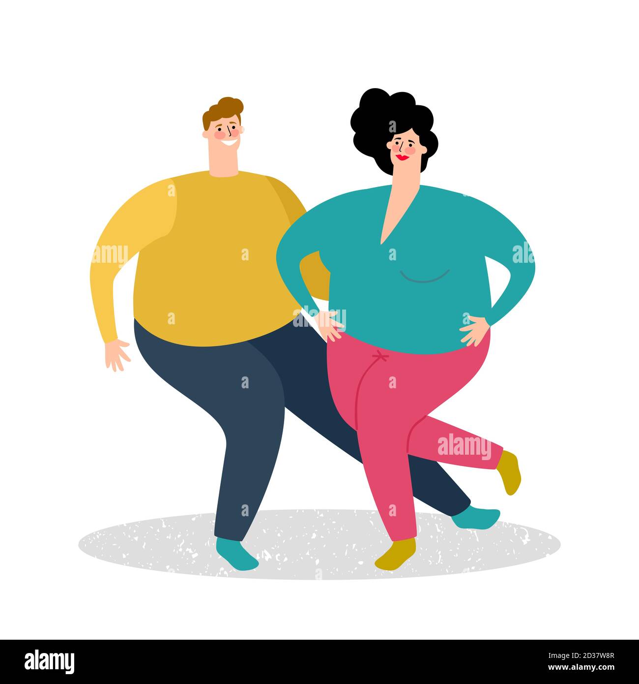 Plump tanzende paar Vektor-Illustration. Fetter Mann und fette Frau tanzen Stock Vektor