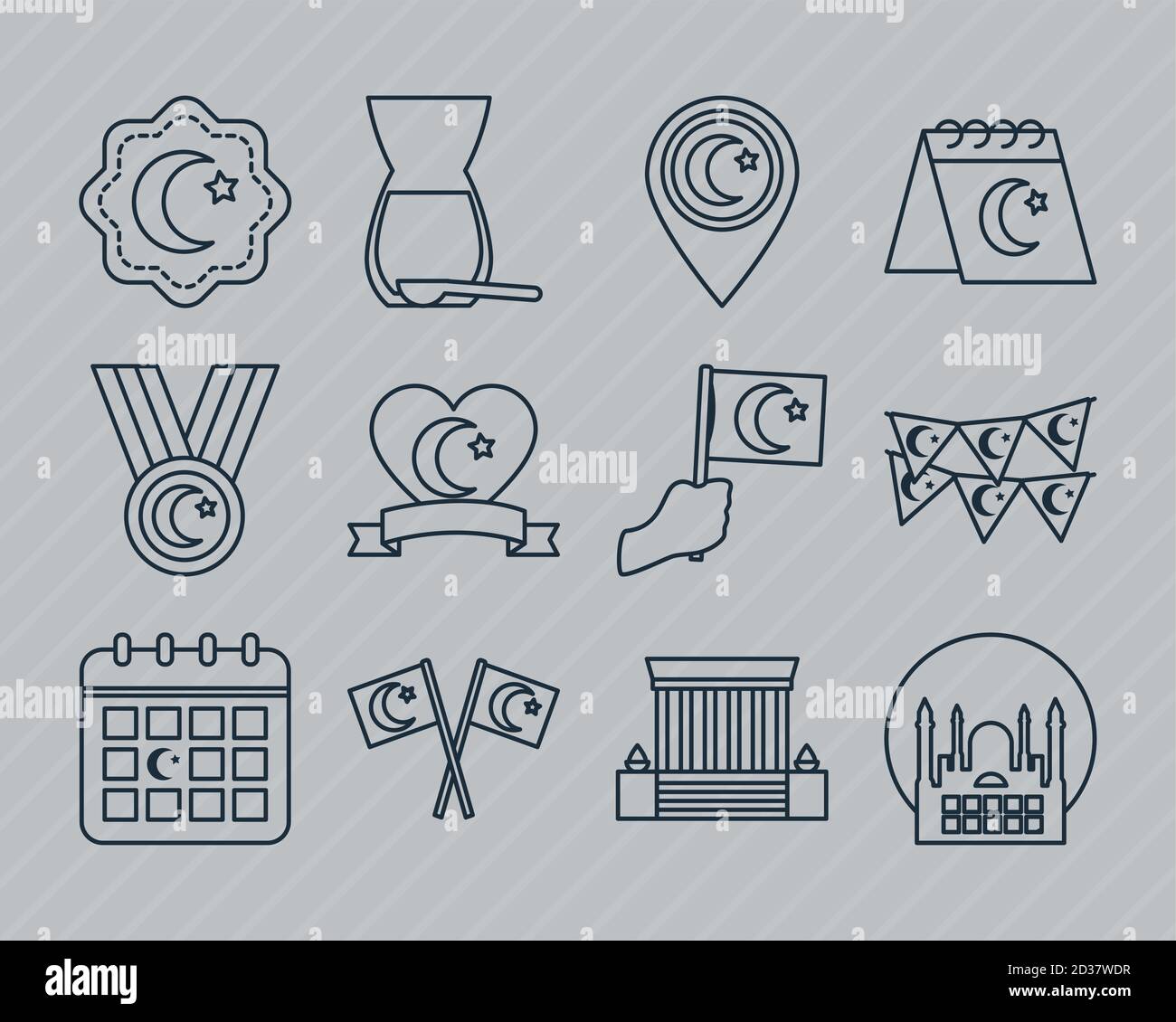 Kalender und türkei republik Tag Symbol auf grauem Hintergrund gesetzt, Linienstil, Vektor-Illustration Stock Vektor