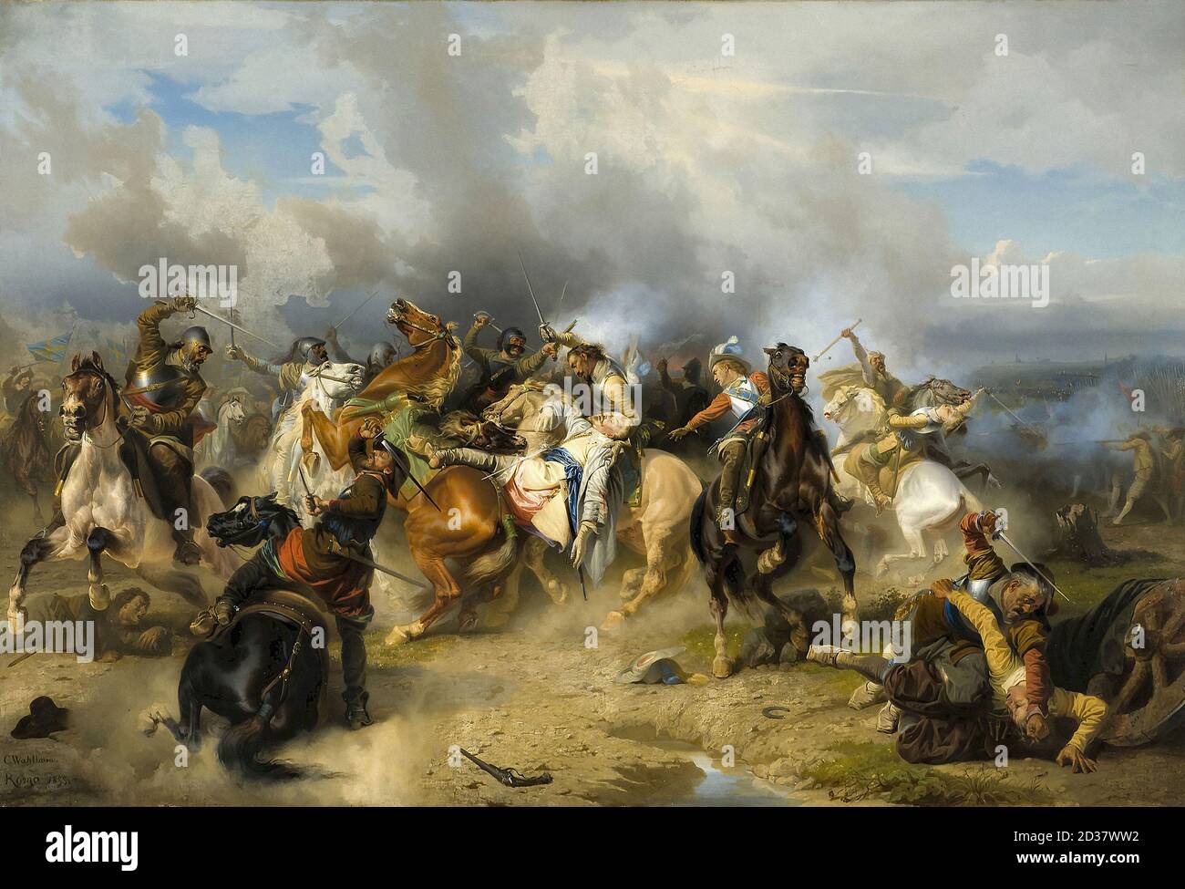 Wahlbom Carl - Tod von König Gustav II Adolf von Schweden bei der Schlacht von Lützen - Schwedische Schule - 19. Jahrhundert Stockfoto