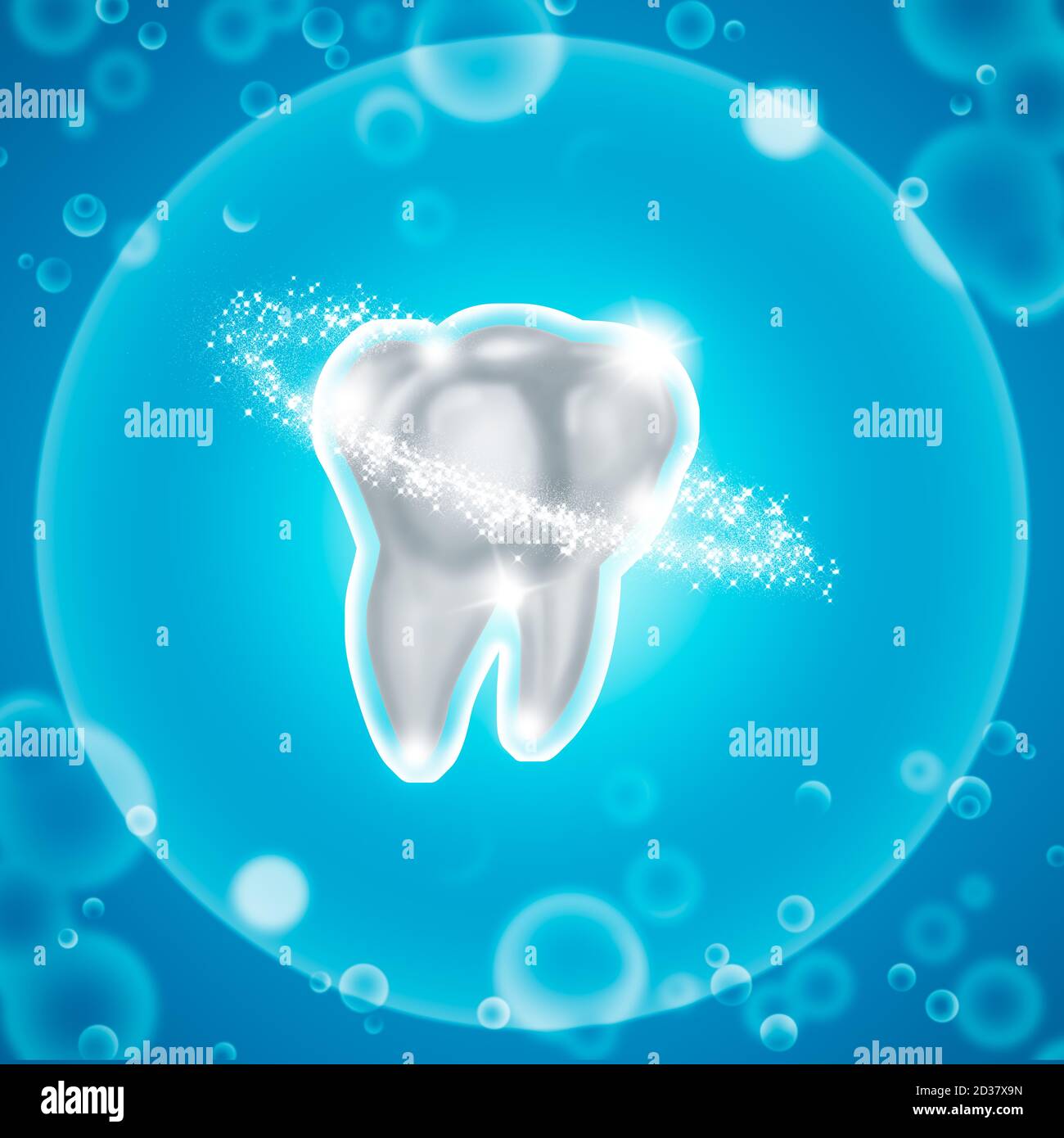 Illustration eines Zahnstücks mit totaler Schutzwirkung. Zahngesundheit Konzept Stockfoto