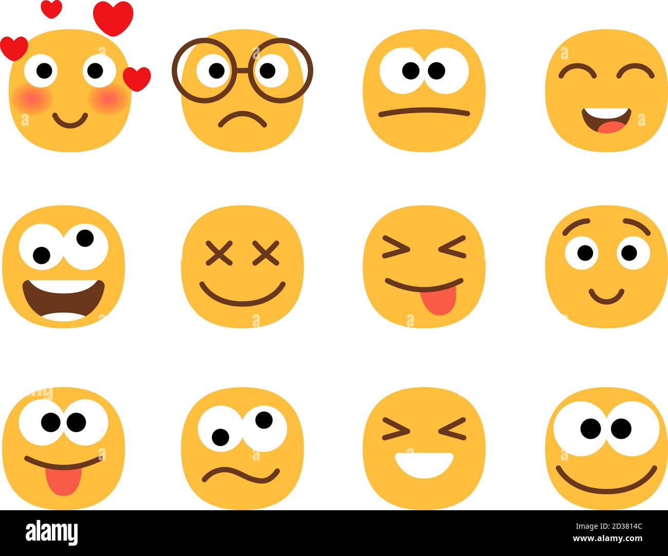Spaß Lächeln Emoticons Gesichter. Flach glücklich und verliebt, Wunder ...