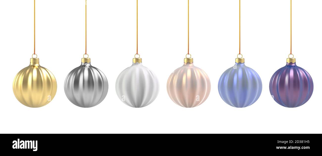 Weihnachtskugel im realistischen Stil auf weißem Hintergrund. Runde Spirale aus Gold, Silber und Weiß. Vektorgrafik. Stock Vektor
