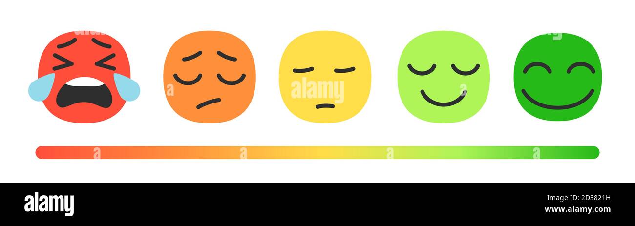 Bewertungsskala. Feedback, Bewertungsskala mit Emojis. Vektor-Set für emotionale Gesichter Stock Vektor