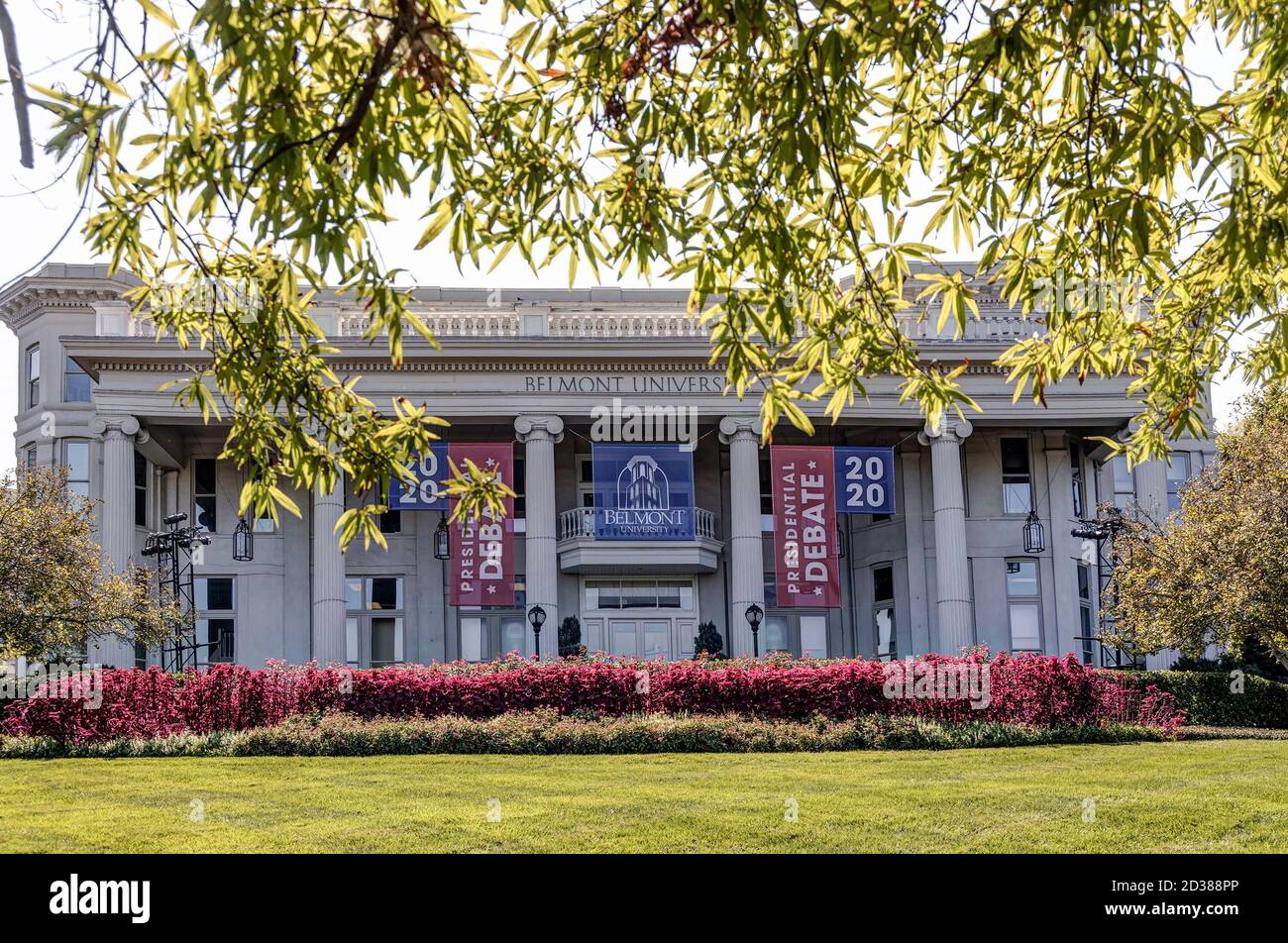 Nashville, Tennessee, USA, 7. Oktober 2020 Präsident Donald Trump und der ehemalige Vizepräsident Joe Biden werden ihre dritte und letzte Debatte in Nashville, Tennessee im Curb Event Center der Belmont University haben. Quelle: Sayre Berman/Alamy Live News Stockfoto