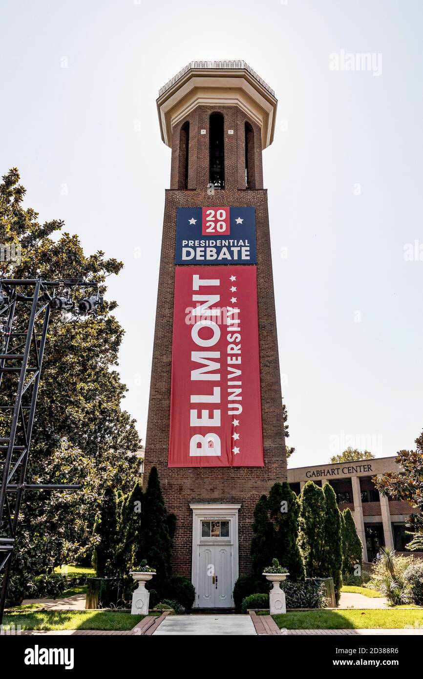 Nashville, Tennessee, USA, 7. Oktober 2020 Präsident Donald Trump und der ehemalige Vizepräsident Joe Biden werden ihre dritte und letzte Debatte in Nashville, Tennessee im Curb Event Center der Belmont University haben. Quelle: Sayre Berman/Alamy Live News Stockfoto