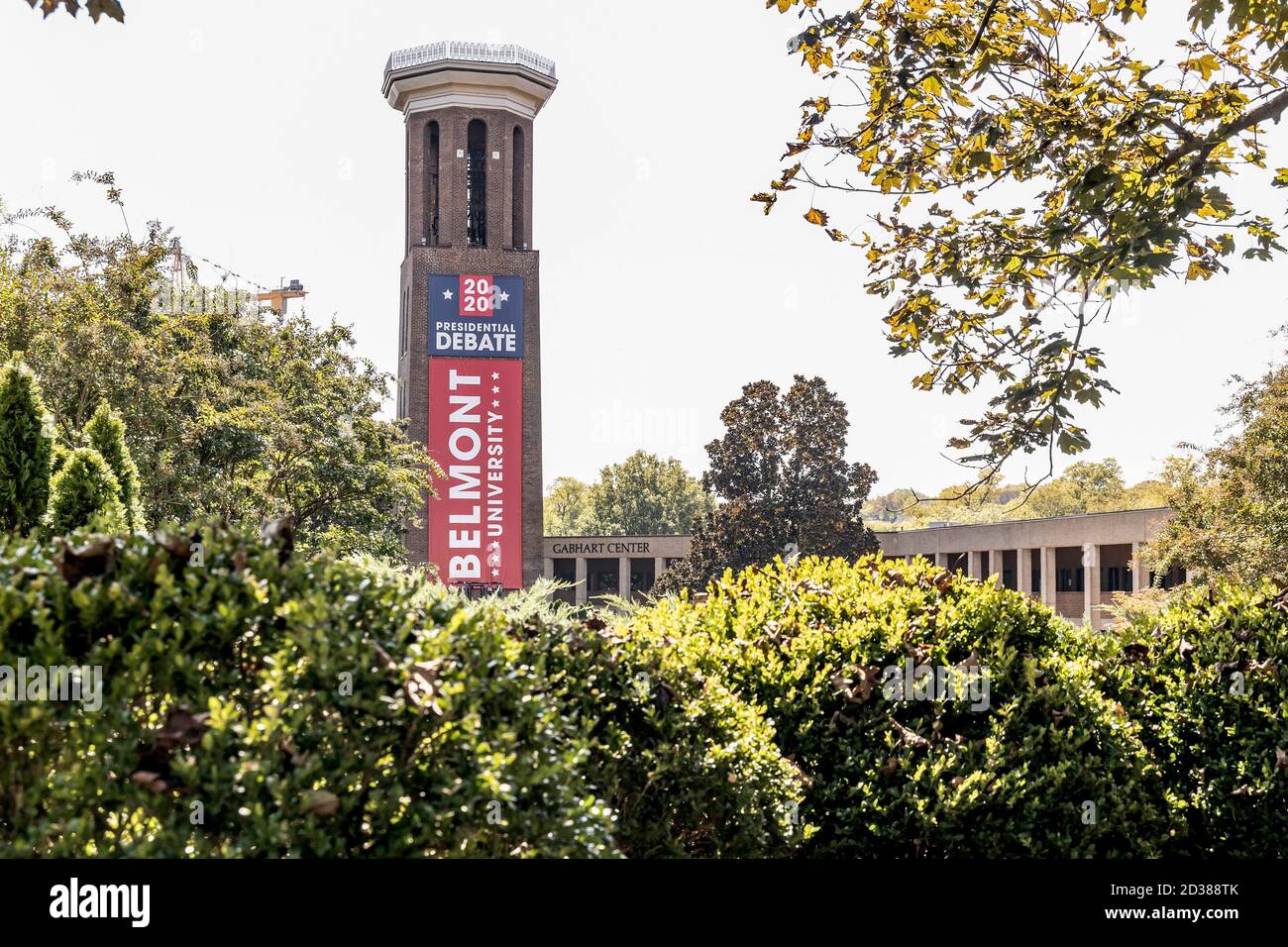 Nashville, Tennessee, USA, 7. Oktober 2020 Präsident Donald Trump und der ehemalige Vizepräsident Joe Biden werden ihre dritte und letzte Debatte in Nashville, Tennessee im Curb Event Center der Belmont University haben. Quelle: Sayre Berman/Alamy Live News Stockfoto