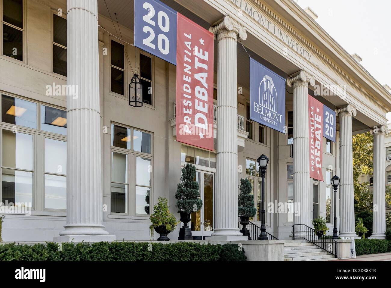 Nashville, Tennessee, USA, 7. Oktober 2020 Präsident Donald Trump und der ehemalige Vizepräsident Joe Biden werden ihre dritte und letzte Debatte in Nashville, Tennessee im Curb Event Center der Belmont University haben. Quelle: Sayre Berman/Alamy Live News Stockfoto