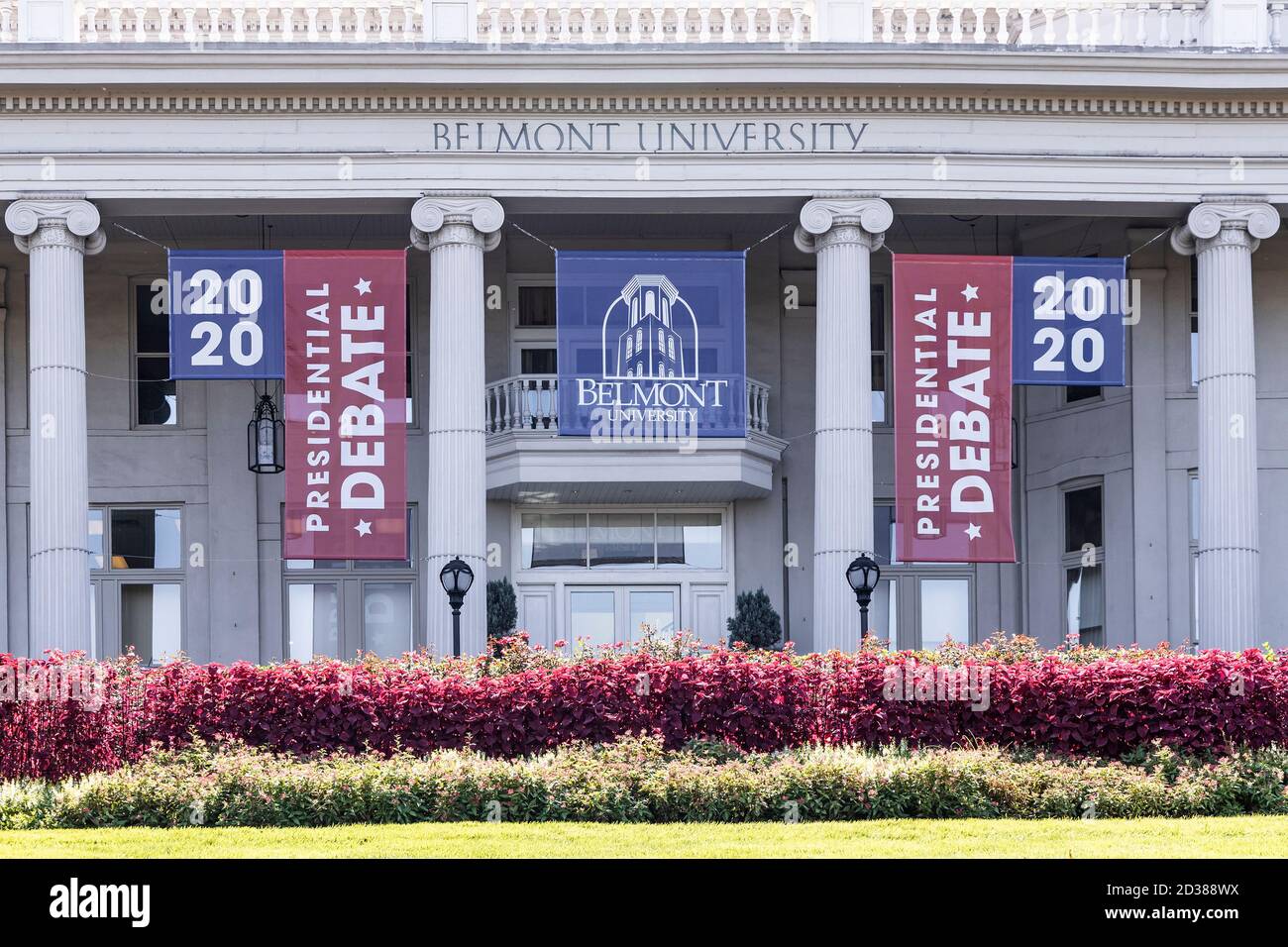 Nashville, Tennessee, USA, 7. Oktober 2020 Präsident Donald Trump und der ehemalige Vizepräsident Joe Biden werden ihre dritte und letzte Debatte in Nashville, Tennessee im Curb Event Center der Belmont University haben. Quelle: Sayre Berman/Alamy Live News Stockfoto