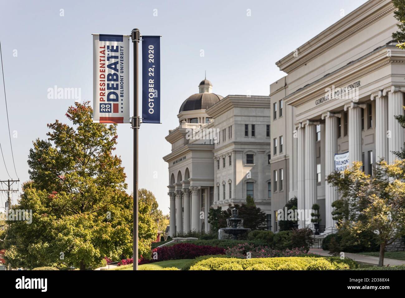 Nashville, Tennessee, USA, 7. Oktober 2020 Präsident Donald Trump und der ehemalige Vizepräsident Joe Biden werden ihre dritte und letzte Debatte in Nashville, Tennessee im Curb Event Center der Belmont University haben. Quelle: Sayre Berman/Alamy Live News Stockfoto