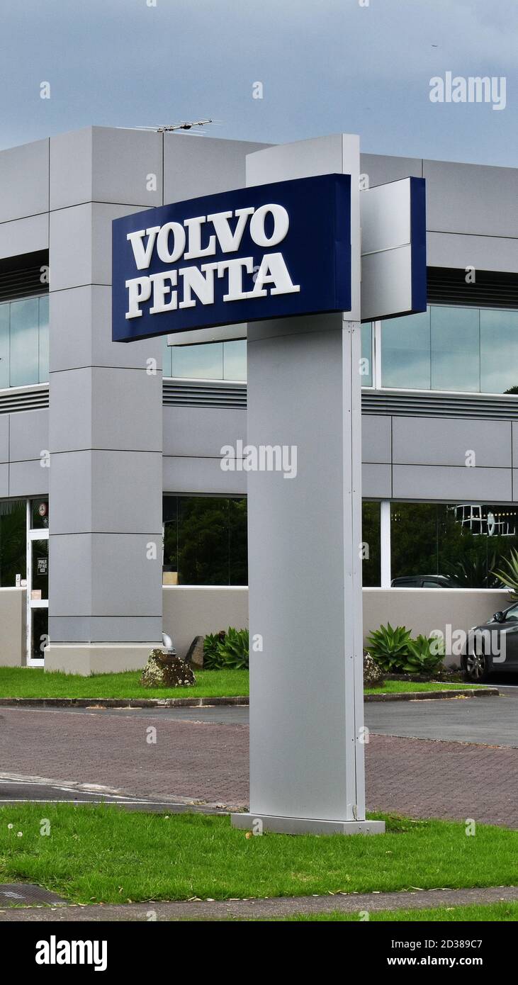 AUCKLAND, NEUSEELAND - 20. März 2019: Auckland / Neuseeland - 20 2019. März: Volvo Penta Büro in East Tamaki liefert Motoren für Marine und indust Stockfoto
