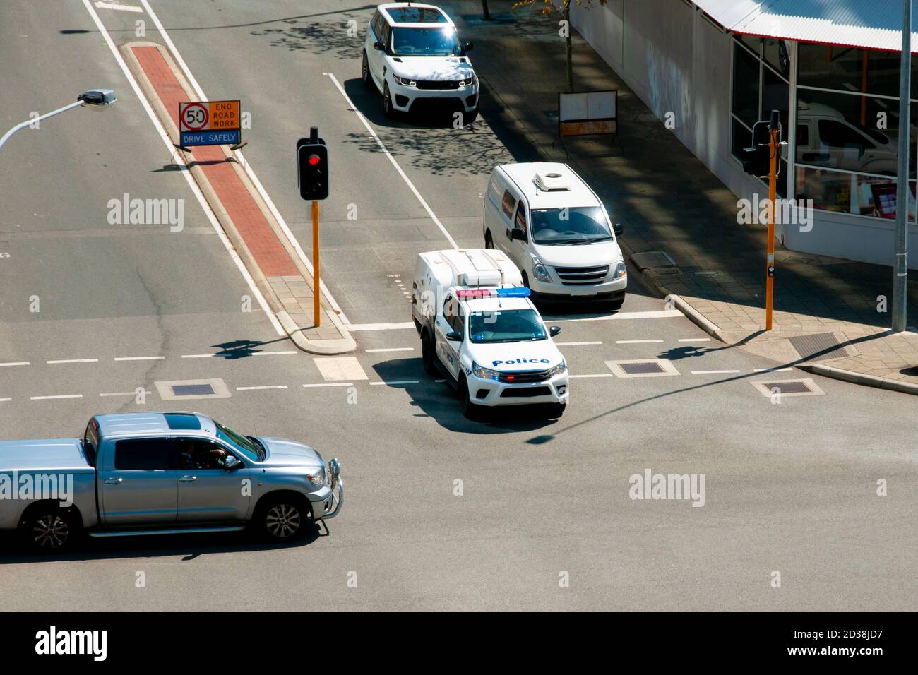 Polizeiauto in der Stadt Stockfoto