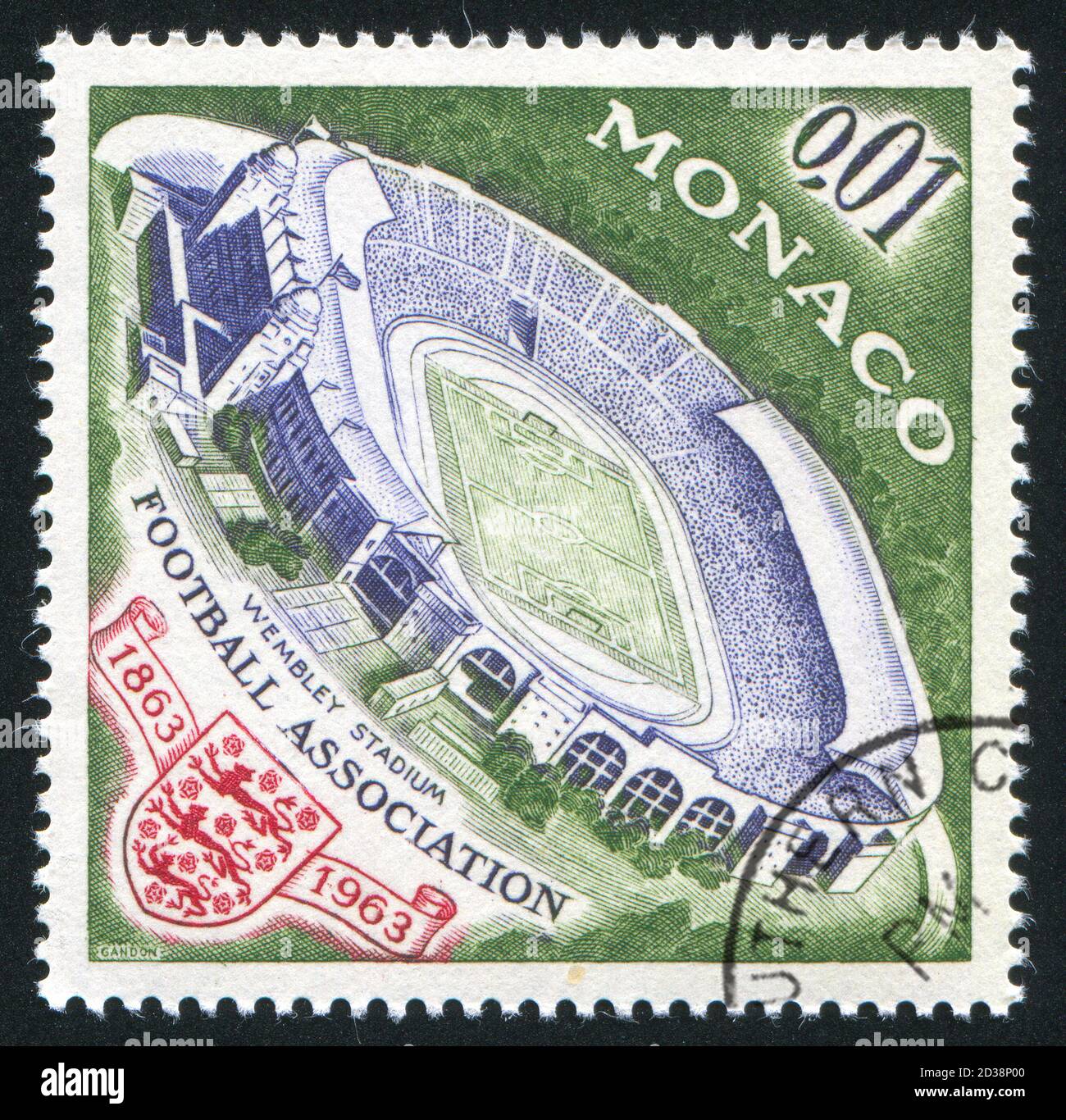 MONACO - UM 1963: Briefmarke gedruckt von Monaco, zeigt Wembley Stadion, um 1963 Stockfoto