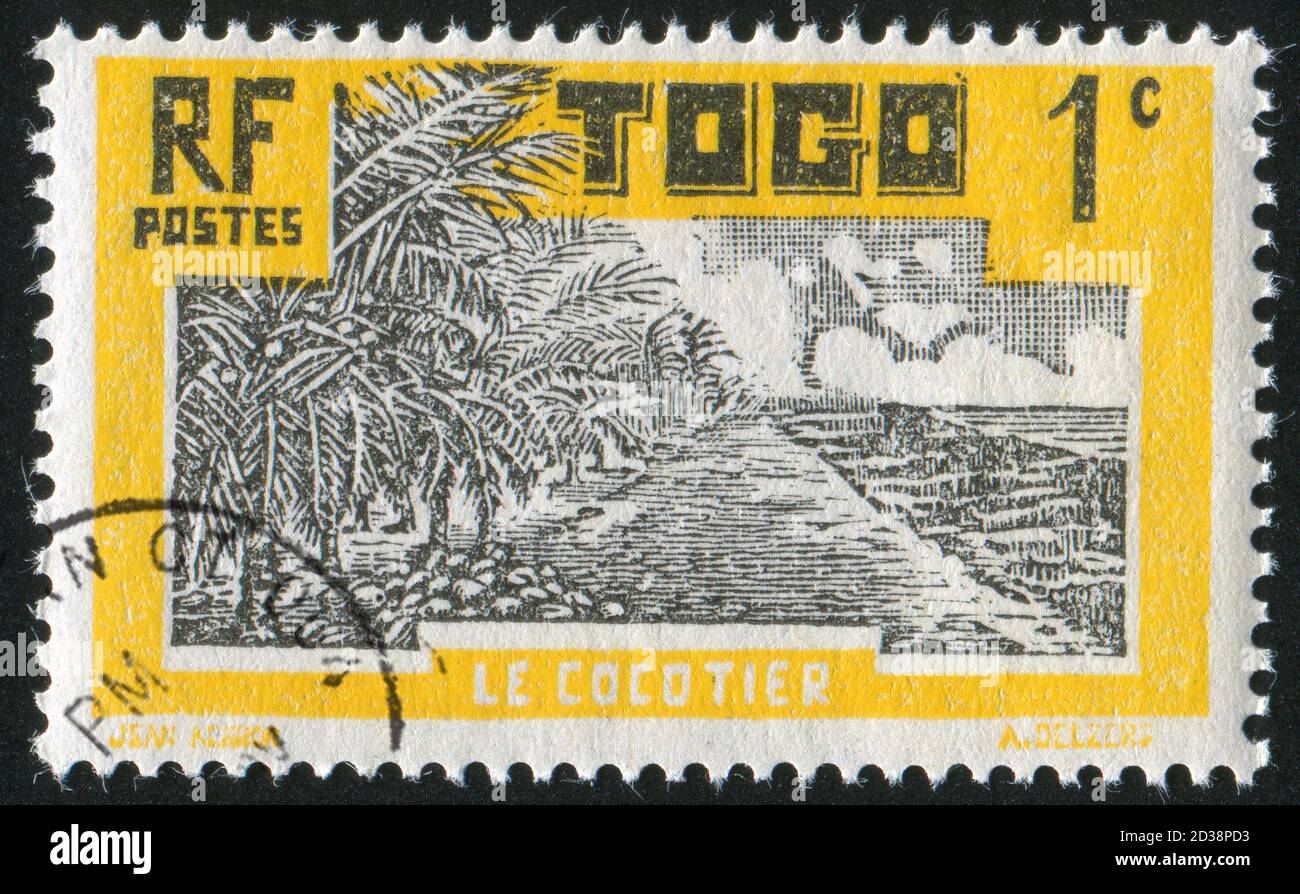 TOGO - UM 1931: Briefmarke gedruckt von Togo, zeigt Coconut Grove, um 1931 Stockfoto