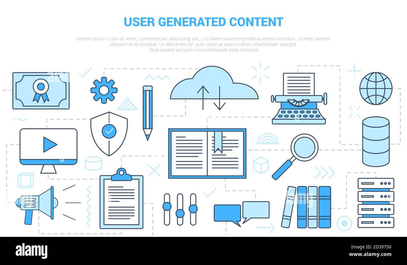 nutzergeneriertes Content-Konzept mit Icon Set Template Banner Mit moderner blauer Farbgebung Stock Vektor