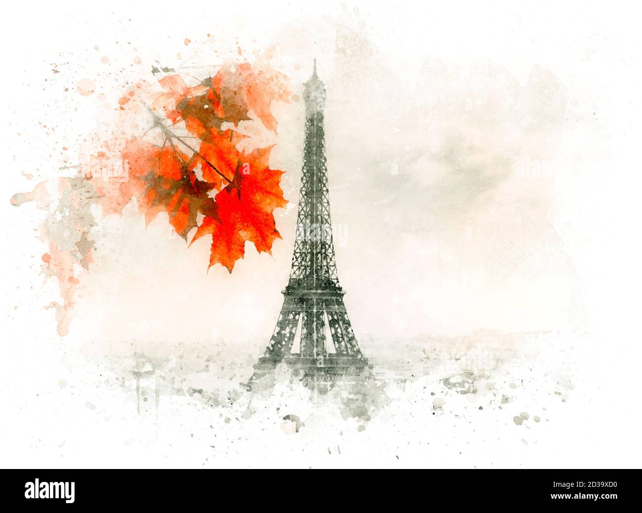 Eiffelturm in Paris, Aquarelltechnik Stockfoto