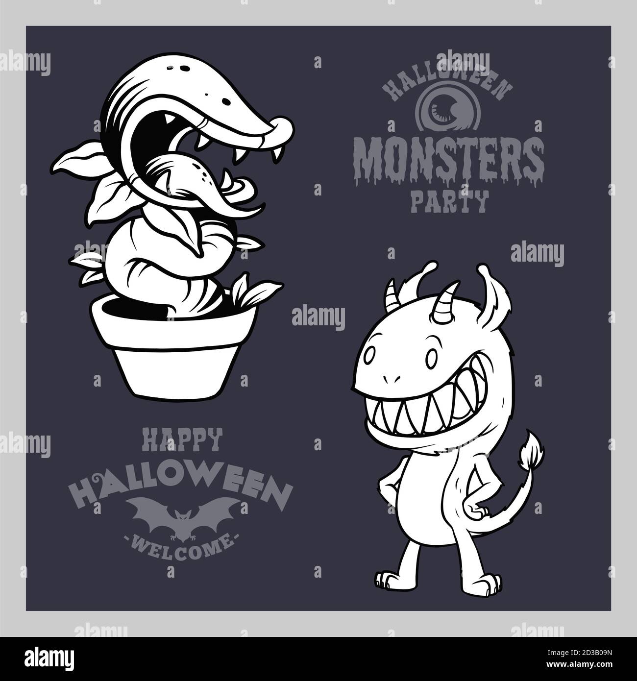 Set von Cartoon-Monster für Halloween. Eine Sammlung von schwarzen Silhouetten mystischer Kreaturen. Stock Vektor