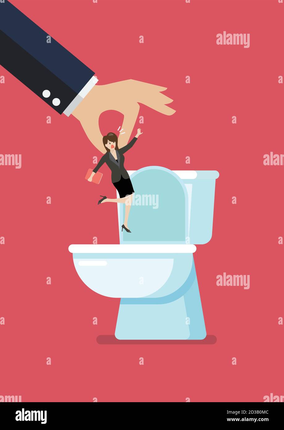 Hände werfen einen Geschäftsmann in die Toilettenschüssel. Vektorgrafik Stock Vektor