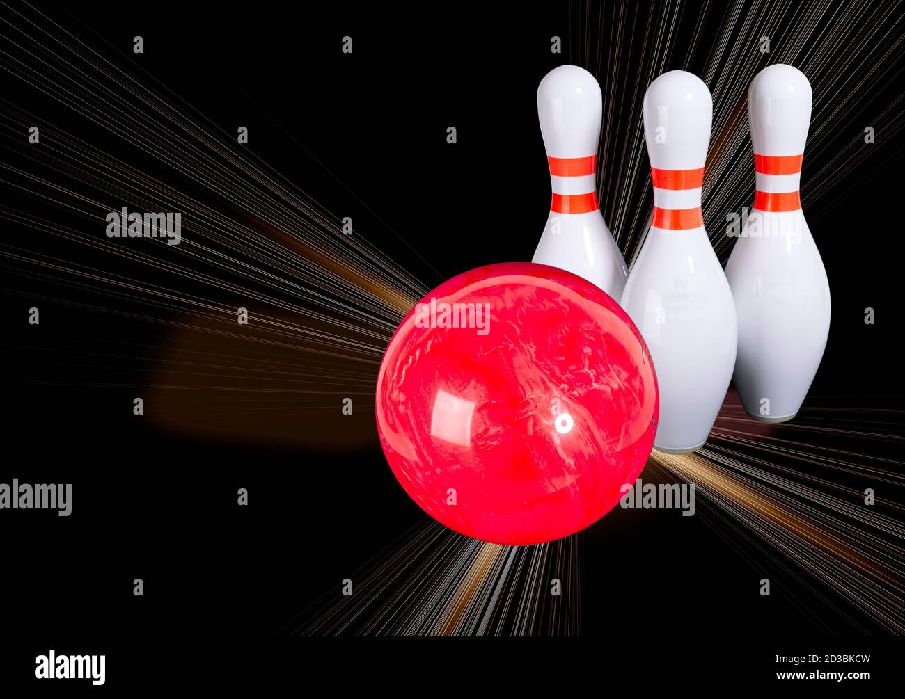 Bowling. Bowling Ball und Bowling Pins auf einem schönen Hintergrund Stockfoto