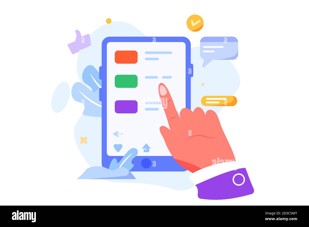 Eine Frau s Hand macht eine Auswahl von Waren in einer mobilen Anwendung. Stock Vektor