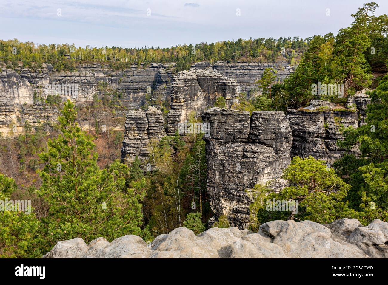 Die Elbsandsteingebirge sind ein Sandsteinmassiv Stockfoto