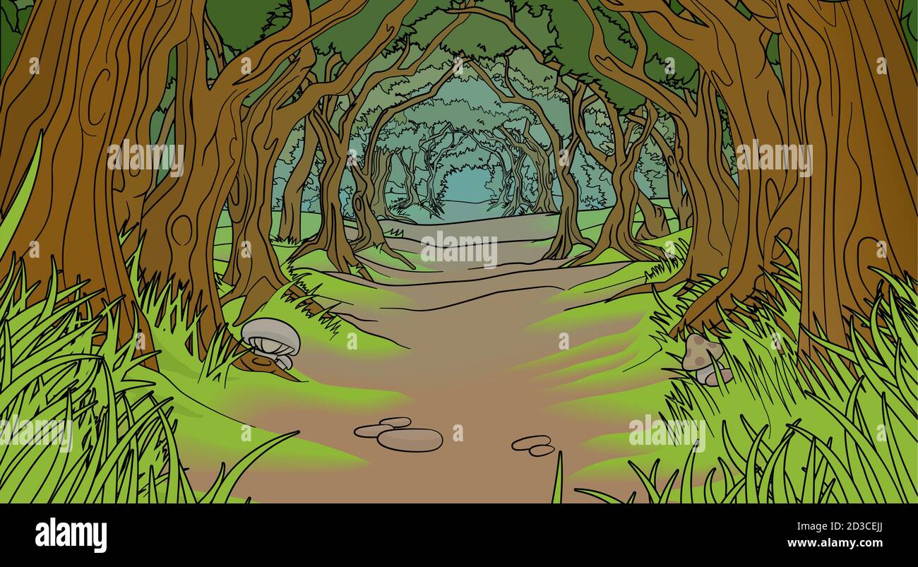 Waldwald Hintergrund Bäume Landschaft Szene Stock Vektor