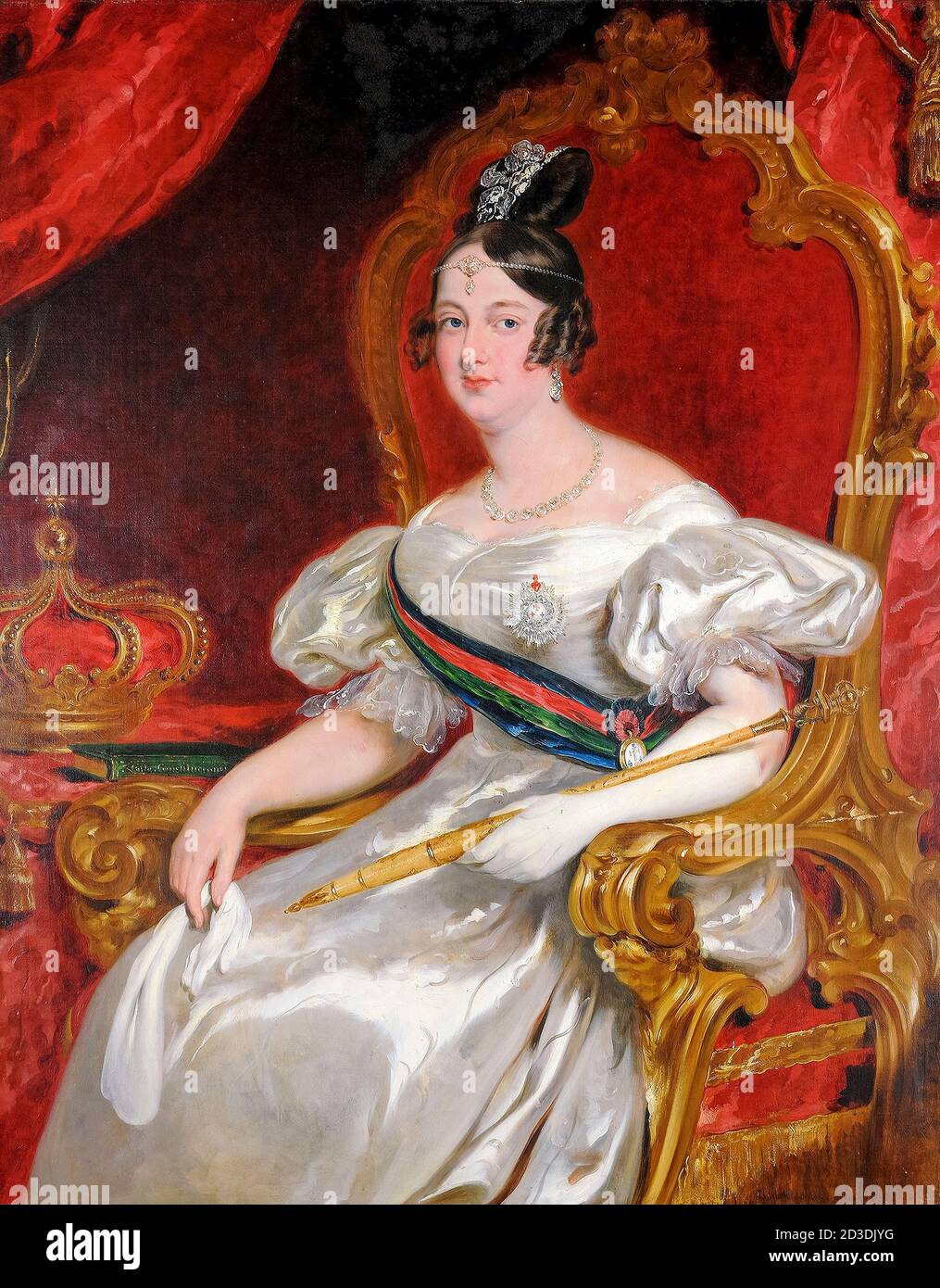 D. Maria II. Von Portugal (1819-1853), Königin von Portugal, Porträtmalerei von Willian Simpson, um 1801-1899 Stockfoto