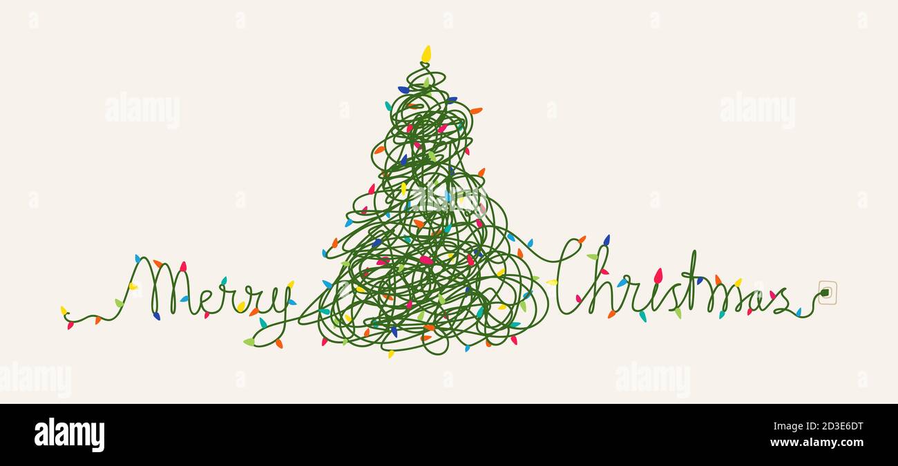 Weihnachtskarte Design, Weihnachten Lichter verwickelt zu Formen Weihnachtsbaum und Worte Frohe Weihnachten Stock Vektor