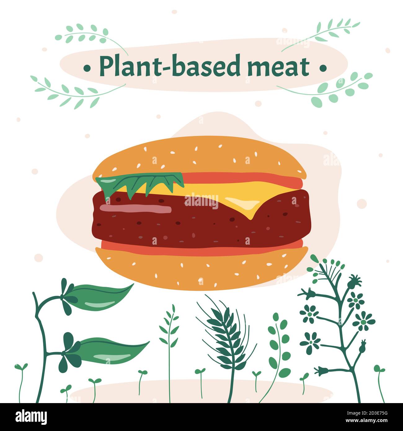 Vektorgrafik. Der Ersatz von tierischem Fleisch durch pflanzliche Mittel ist eine rationelle Nutzung der Bodenressourcen. Stock Vektor