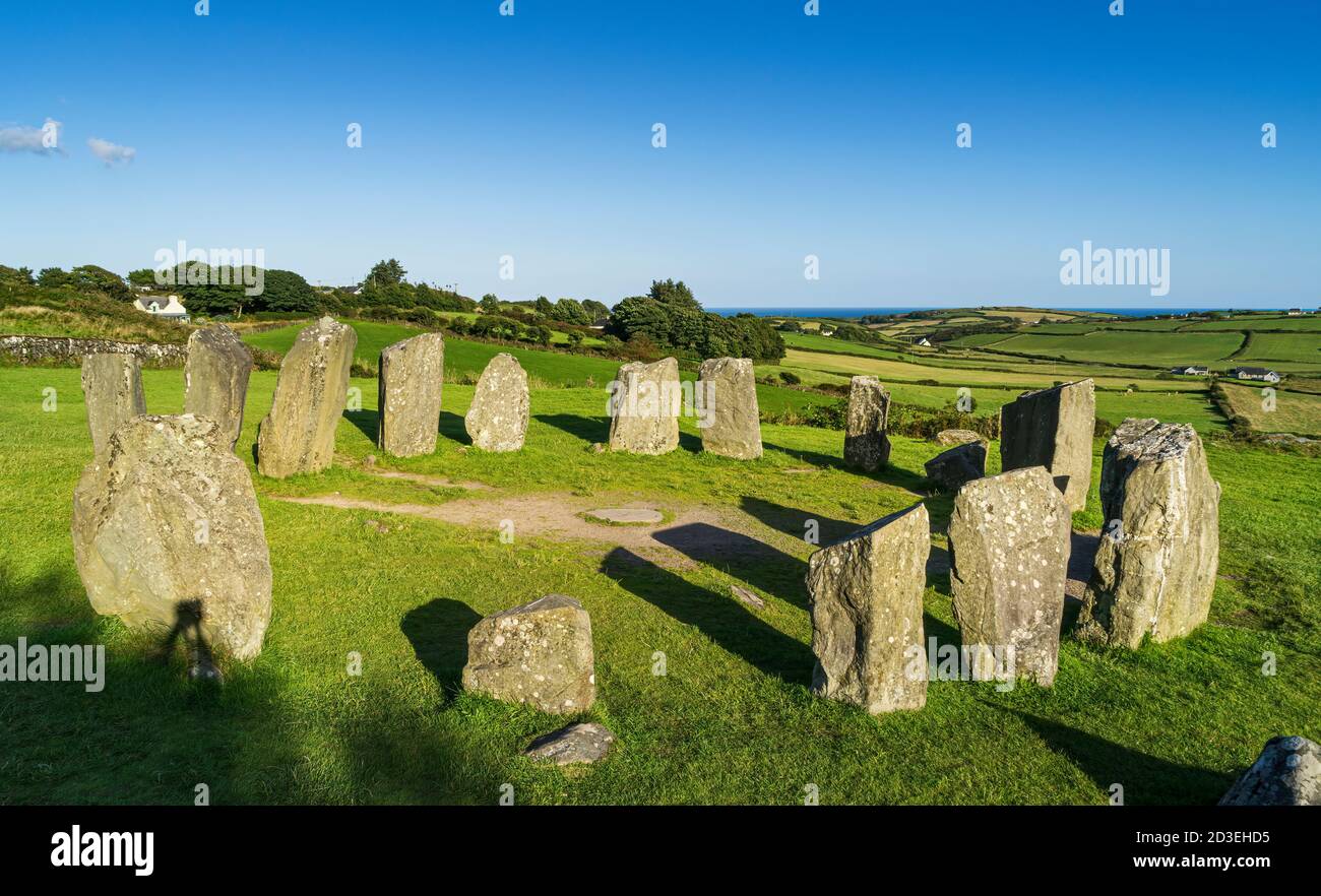 Dromberg Megalithischer Kreis, auch bekannt als der Druidenaltar, in der Grafschaft Cork. Stockfoto